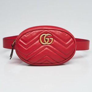 Brand New Gucci Marmont Matelassé Red Belt Bag
